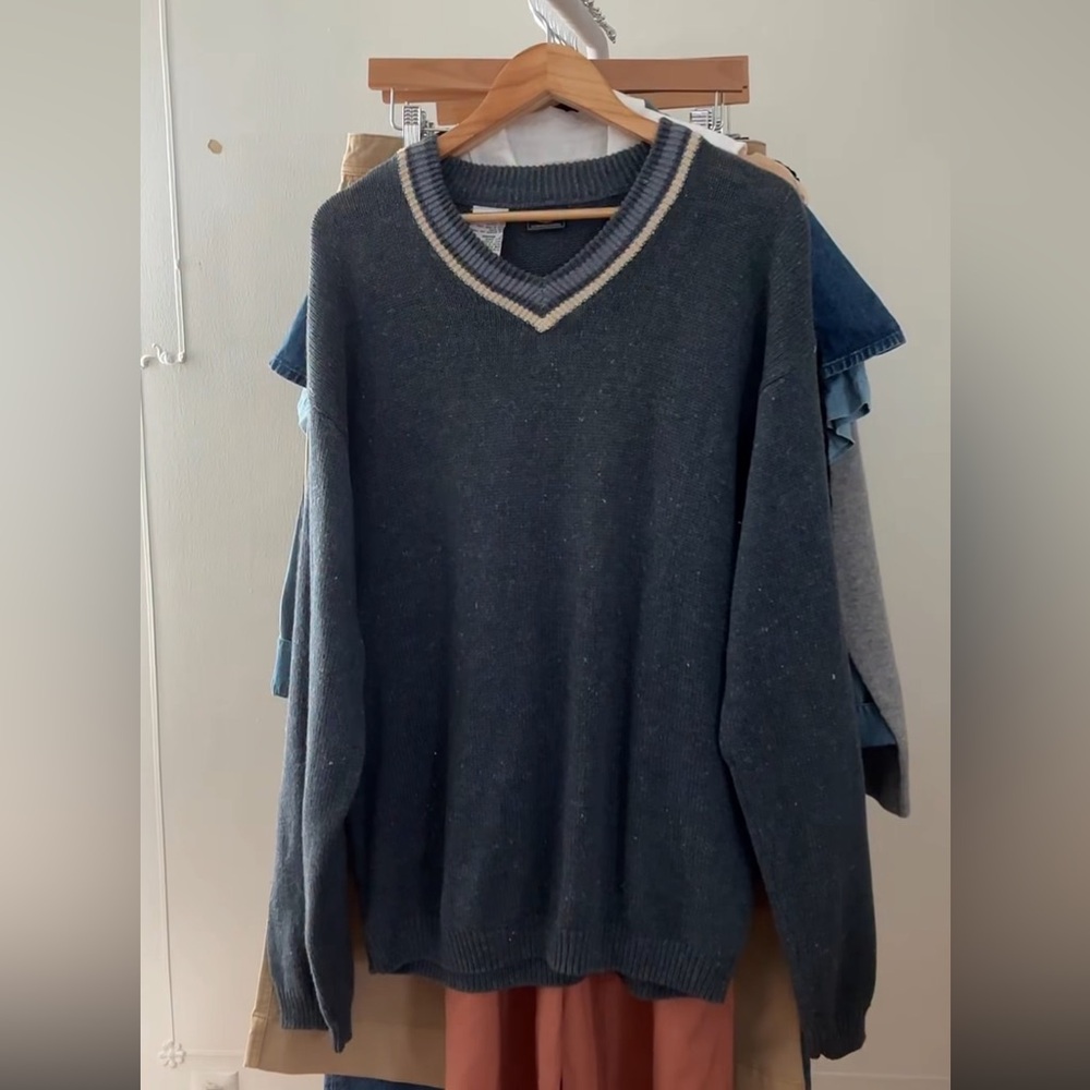 Vintage Route 66 Blue Gray Knit Sweater